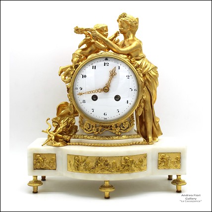 Antico Orologio a Pendolo Napoleone III in bronzo dorato e marmo - XIX secolo
