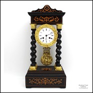 Antico Orologio a Pendolo Portico Napoleone III intarsiato (H.50) - XIX secolo
