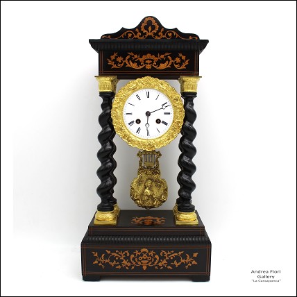 Antico Orologio a Pendolo Portico Napoleone III intarsiato (H.50) - XIX secolo