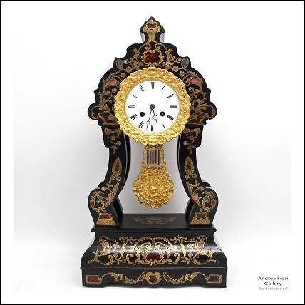 Antico Orologio a Pendolo Napoleone III intarsiato madreperla (H.50) - XIX secolo