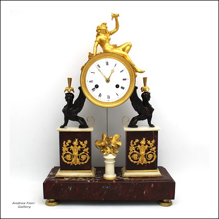 Antico Orologio a Pendolo Direttorio in bronzo dorato e marmo (H.53) XVIII secolo