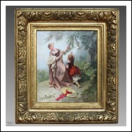 Antico dipinto ad olio su tela firmato con cornice dorata - epoca 800
