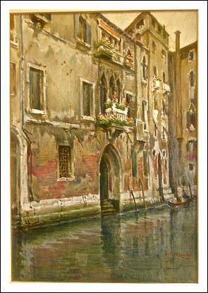 Giovanni Cherubini.  Scorcio di Venezia. Olio su tela. Cm. 115 x 85 . Dipinto cm. 100 x 70.