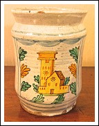 Albarello in maiolica policroma. Intonso! 